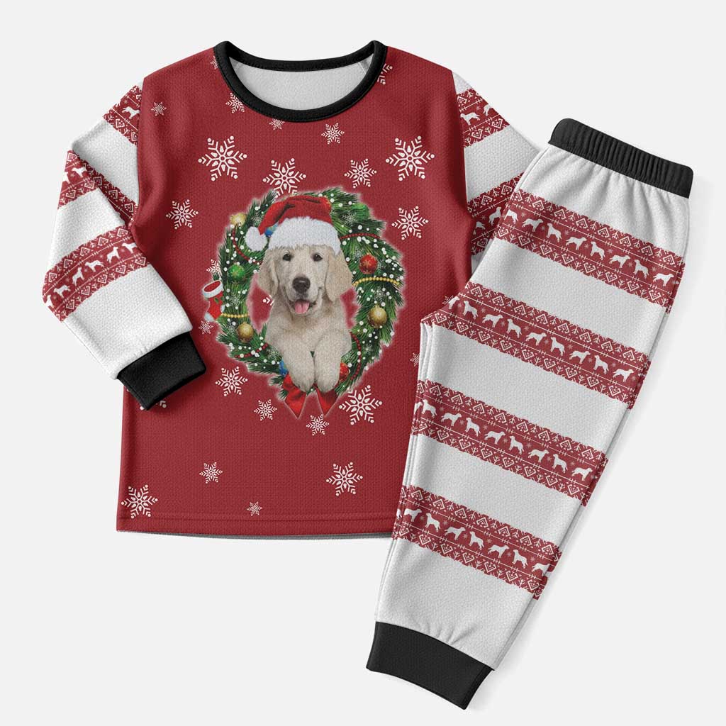 Golden Retriever Christmas Pajama Set with Santa Hat Wreath and Snowflake Design - Wonder Print Shop