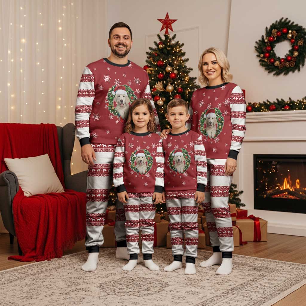 Golden Retriever Christmas Pajama Set with Santa Hat Wreath and Snowflake Design - Wonder Print Shop
