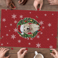 Golden Retriever Christmas Puzzle with Santa Hat Wreath and Snowflake Design - Wonder Print Shop