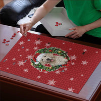 Golden Retriever Christmas Puzzle with Santa Hat Wreath and Snowflake Design - Wonder Print Shop