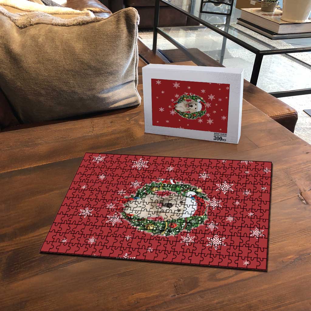 Golden Retriever Christmas Puzzle with Santa Hat Wreath and Snowflake Design - Wonder Print Shop