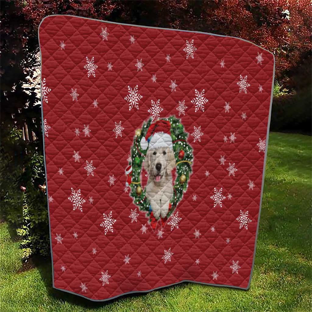 Golden Retriever Christmas Quilt with Santa Hat Wreath and Snowflake Design - Wonder Print Shop