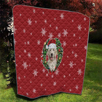 Golden Retriever Christmas Quilt with Santa Hat Wreath and Snowflake Design - Wonder Print Shop