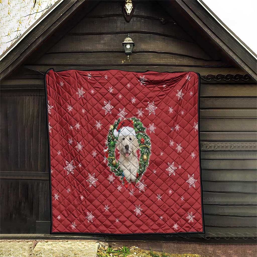 Golden Retriever Christmas Quilt with Santa Hat Wreath and Snowflake Design - Wonder Print Shop