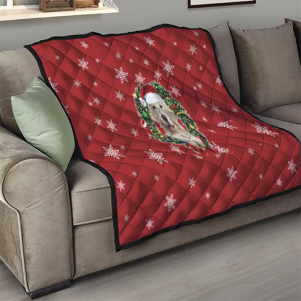 Golden Retriever Christmas Quilt with Santa Hat Wreath and Snowflake Design - Wonder Print Shop