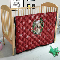 Golden Retriever Christmas Quilt with Santa Hat Wreath and Snowflake Design - Wonder Print Shop