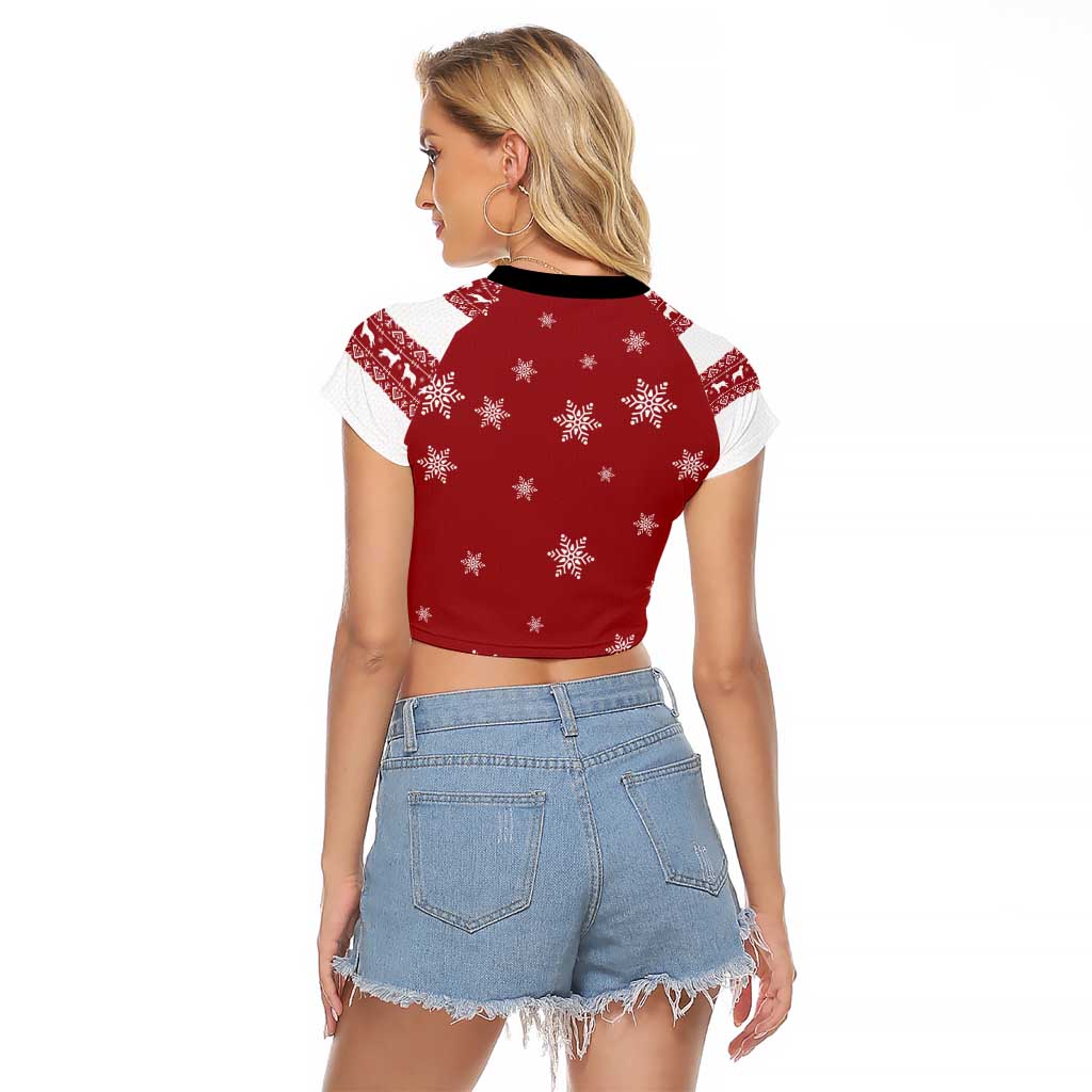 Golden Retriever Christmas Raglan Cropped T Shirt with Santa Hat Wreath and Snowflake Design - Wonder Print Shop