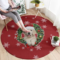 Golden Retriever Christmas Round Carpet with Santa Hat Wreath and Snowflake Design - Wonder Print Shop