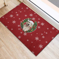Golden Retriever Christmas Rubber Doormat with Santa Hat Wreath and Snowflake Design - Wonder Print Shop