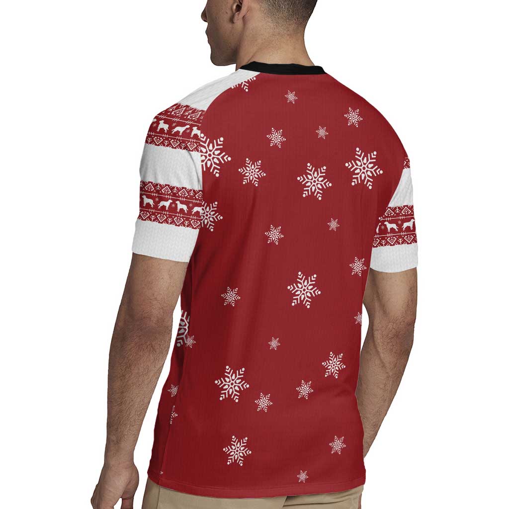 Golden Retriever Christmas Rugby Jersey with Santa Hat Wreath and Snowflake Design - Wonder Print Shop
