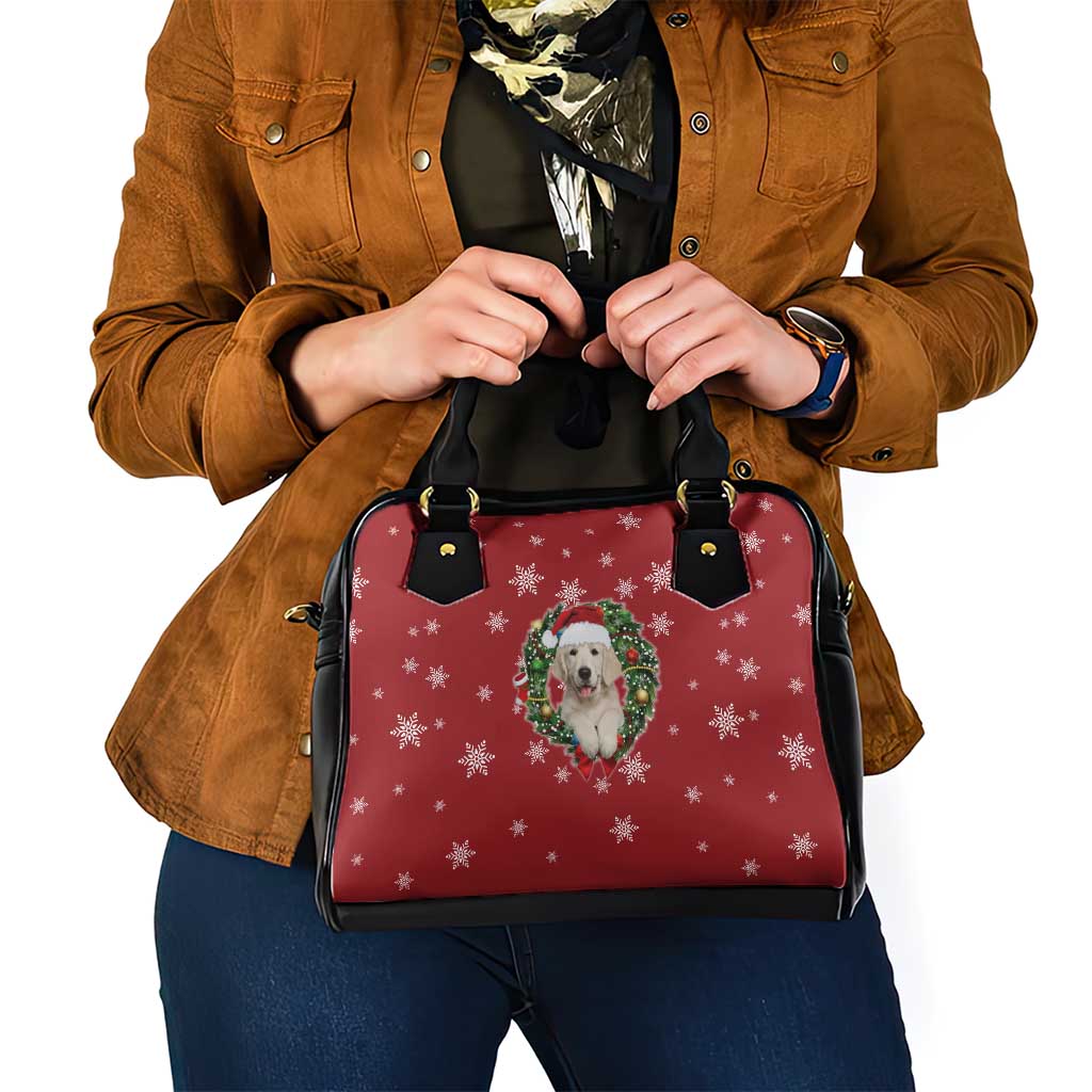 Golden Retriever Christmas Shoulder Handbag with Santa Hat Wreath and Snowflake Design - Wonder Print Shop