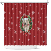 Golden Retriever Christmas Shower Curtain with Santa Hat Wreath and Snowflake Design - Wonder Print Shop