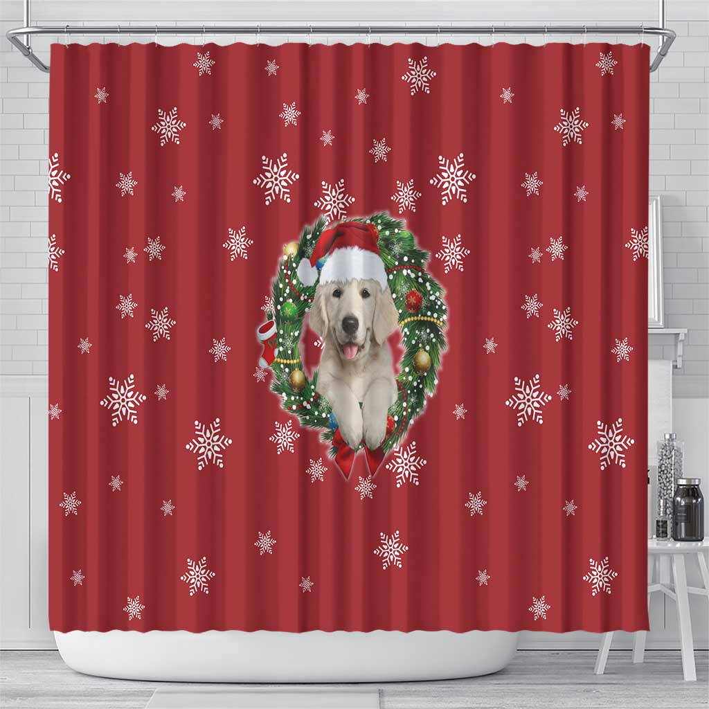 Golden Retriever Christmas Shower Curtain with Santa Hat Wreath and Snowflake Design - Wonder Print Shop