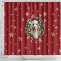 Golden Retriever Christmas Shower Curtain with Santa Hat Wreath and Snowflake Design - Wonder Print Shop