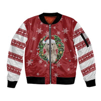 Golden Retriever Christmas Sleeve Zip Bomber Jacket with Santa Hat Wreath and Snowflake Design - Wonder Print Shop