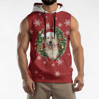 Golden Retriever Christmas Sleeveless Hoodie with Santa Hat Wreath and Snowflake Design - Wonder Print Shop