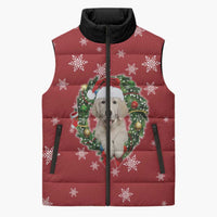 Golden Retriever Christmas Sleeveless Puffer Jacket with Santa Hat Wreath and Snowflake Design - Wonder Print Shop