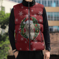 Golden Retriever Christmas Sleeveless Puffer Jacket with Santa Hat Wreath and Snowflake Design - Wonder Print Shop