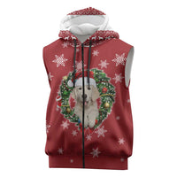 Golden Retriever Christmas Sleeveless Zip Hoodie with Santa Hat Wreath and Snowflake Design - Wonder Print Shop