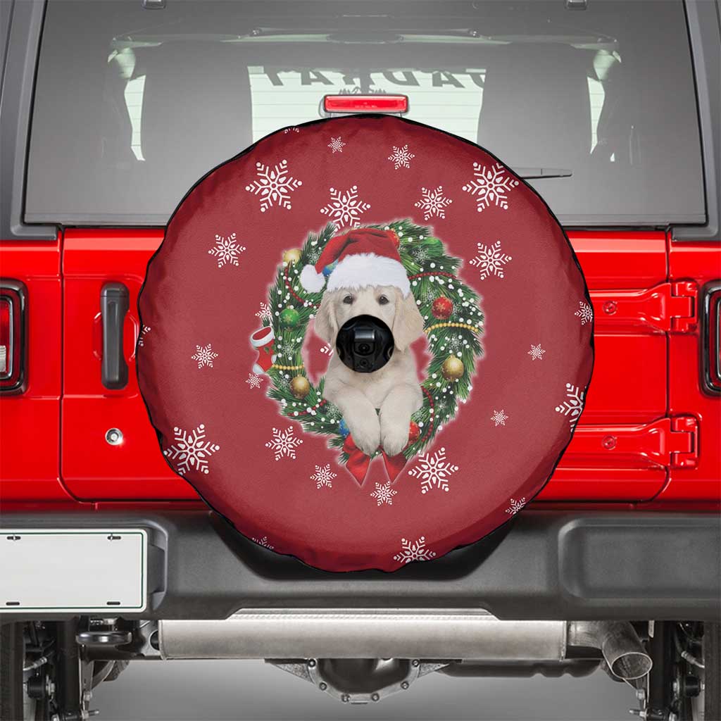 Golden Retriever Christmas Spare Tire Cover with Santa Hat Wreath and Snowflake Design - Wonder Print Shop