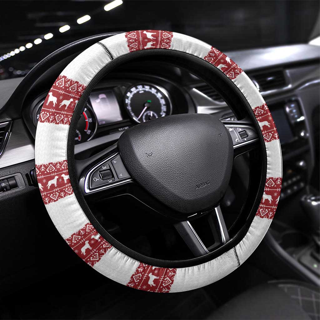 Golden Retriever Christmas Steering Wheel Cover with Santa Hat Wreath and Snowflake Design - Wonder Print Shop