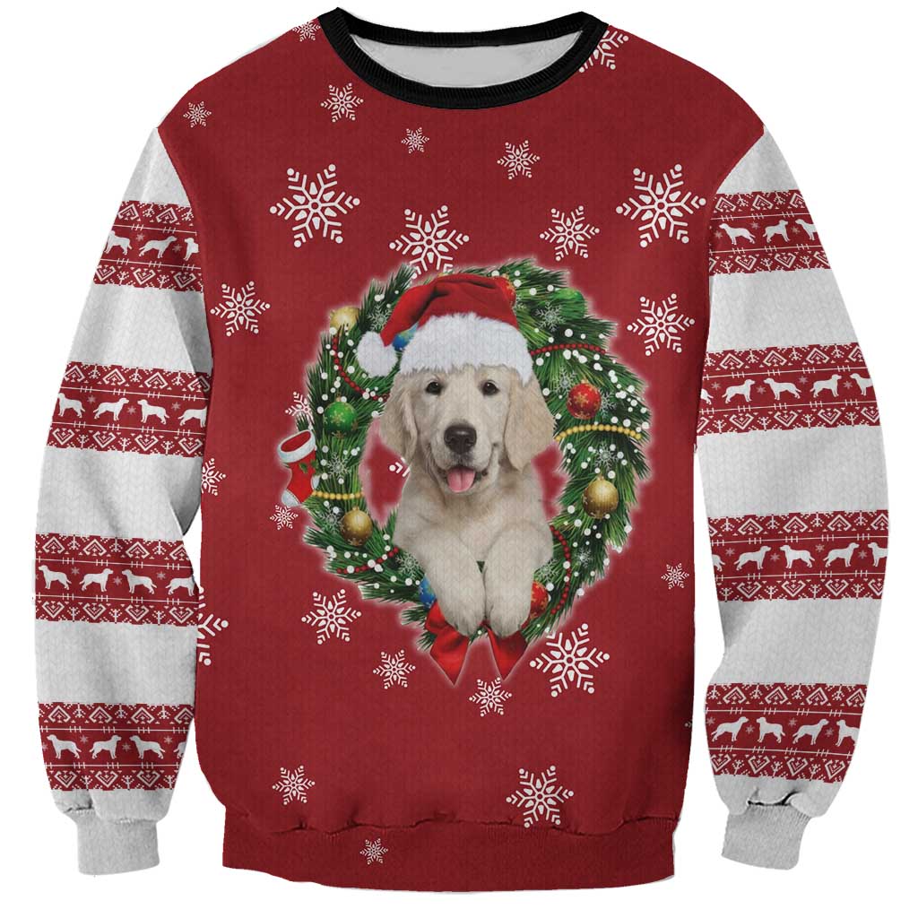 Golden Retriever Christmas Sweatshirt with Santa Hat Wreath and Snowflake Design - Wonder Print Shop
