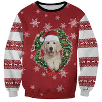 Golden Retriever Christmas Sweatshirt with Santa Hat Wreath and Snowflake Design - Wonder Print Shop