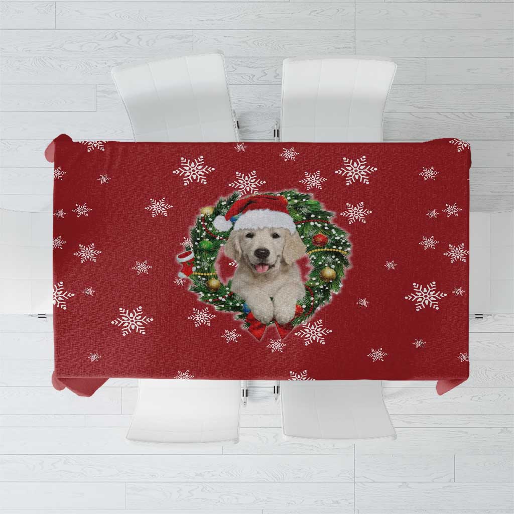 Golden Retriever Christmas Tablecloth with Santa Hat Wreath and Snowflake Design - Wonder Print Shop