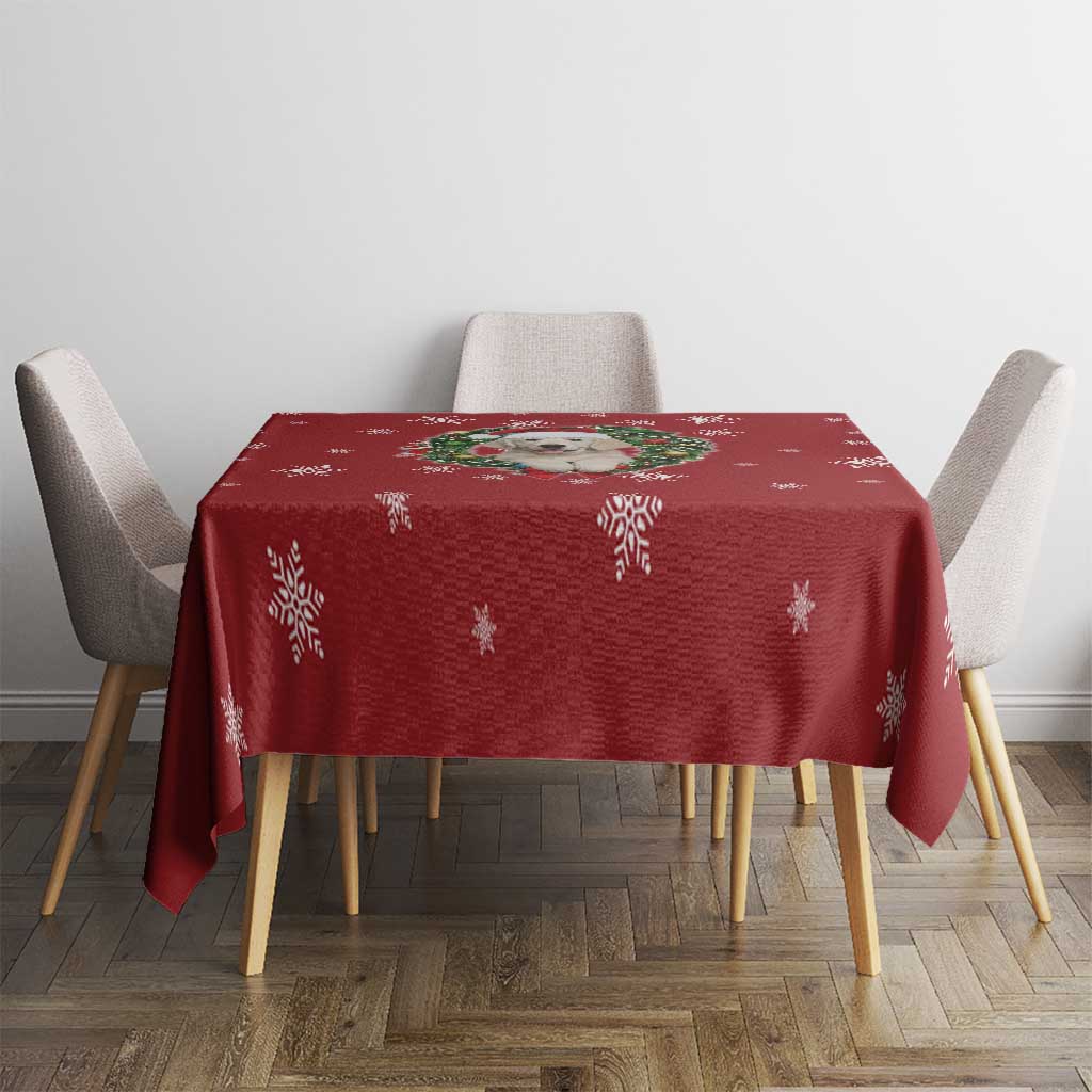 Golden Retriever Christmas Tablecloth with Santa Hat Wreath and Snowflake Design - Wonder Print Shop
