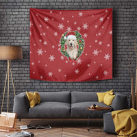 Golden Retriever Christmas Tapestry with Santa Hat Wreath and Snowflake Design - Wonder Print Shop