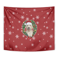 Golden Retriever Christmas Tapestry with Santa Hat Wreath and Snowflake Design - Wonder Print Shop