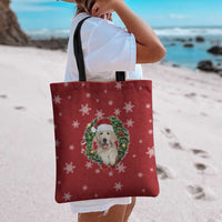 Golden Retriever Christmas Tote Bag with Santa Hat Wreath and Snowflake Design - Wonder Print Shop