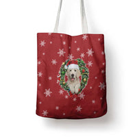 Golden Retriever Christmas Tote Bag with Santa Hat Wreath and Snowflake Design - Wonder Print Shop