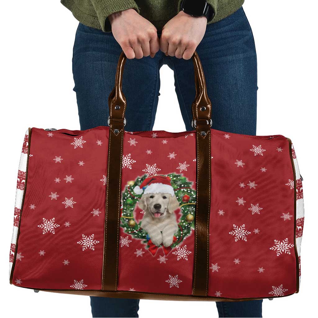Golden Retriever Christmas Travel Bag with Santa Hat Wreath and Snowflake Design - Wonder Print Shop