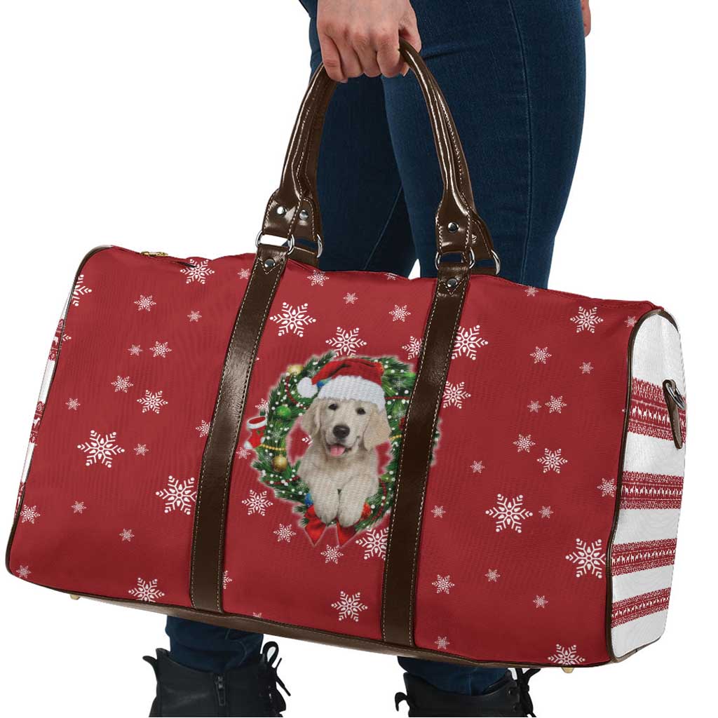 Golden Retriever Christmas Travel Bag with Santa Hat Wreath and Snowflake Design - Wonder Print Shop