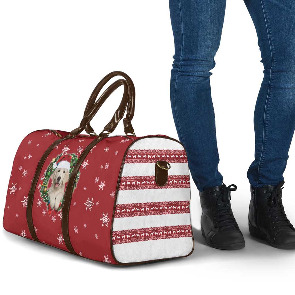Golden Retriever Christmas Travel Bag with Santa Hat Wreath and Snowflake Design - Wonder Print Shop