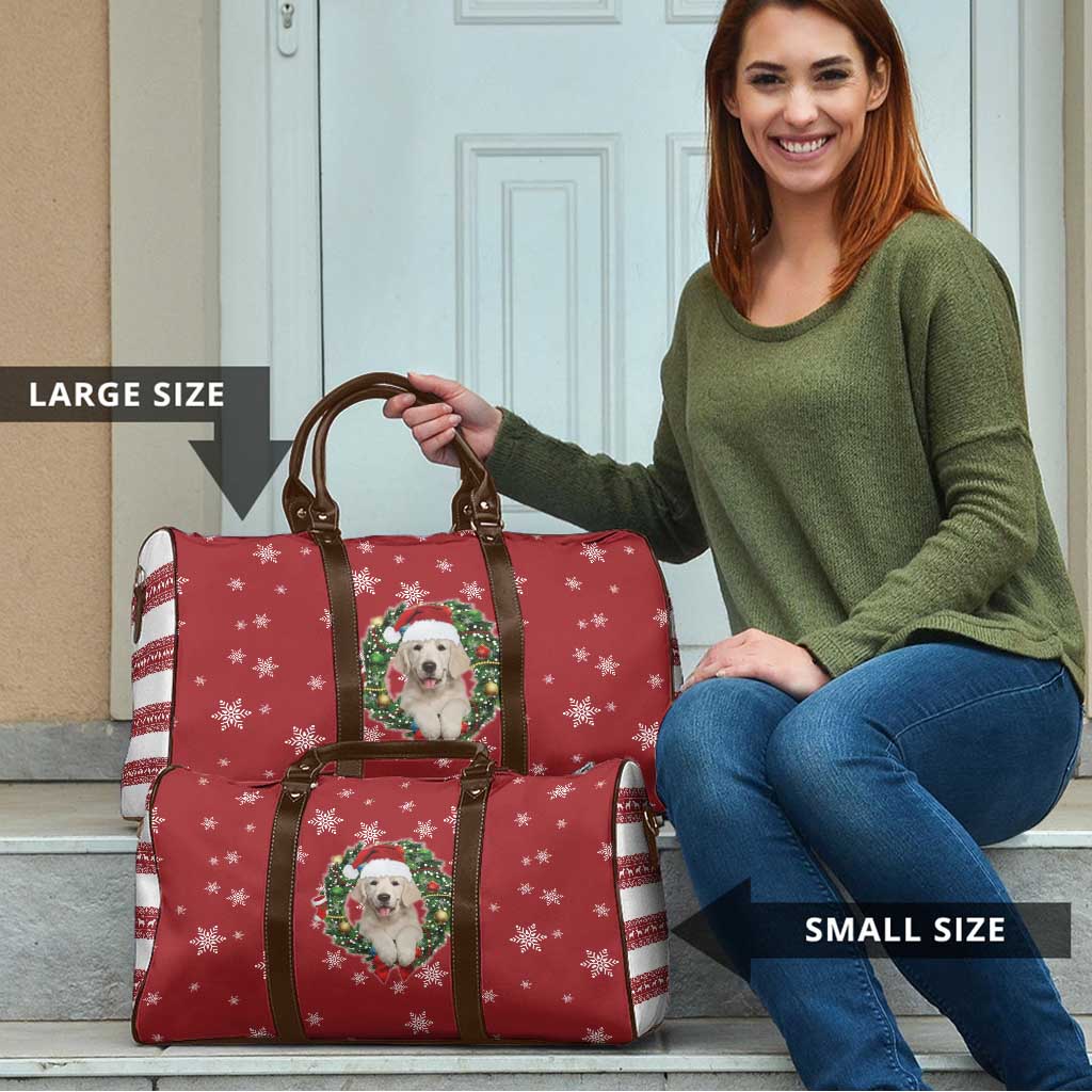 Golden Retriever Christmas Travel Bag with Santa Hat Wreath and Snowflake Design - Wonder Print Shop