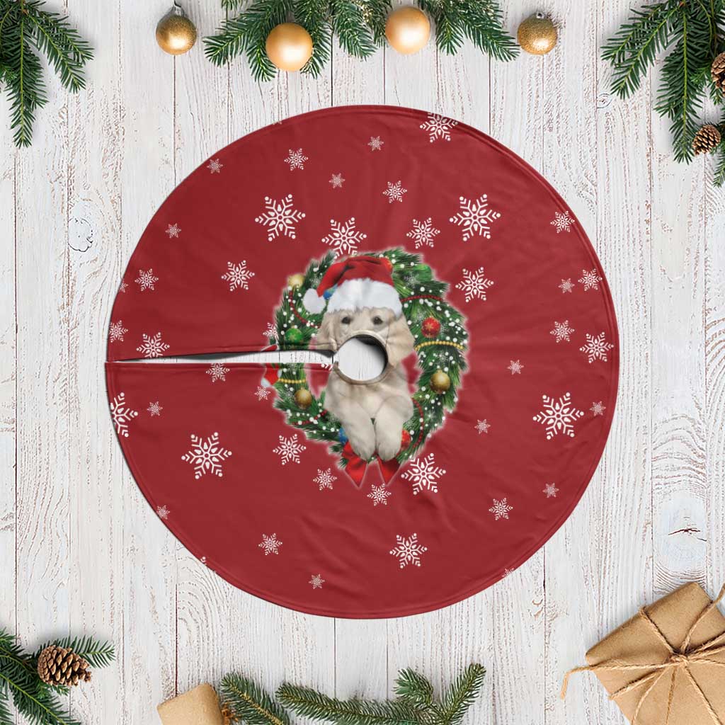 Golden Retriever Christmas Tree Skirt with Santa Hat Wreath and Snowflake Design - Wonder Print Shop