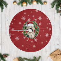 Golden Retriever Christmas Tree Skirt with Santa Hat Wreath and Snowflake Design - Wonder Print Shop