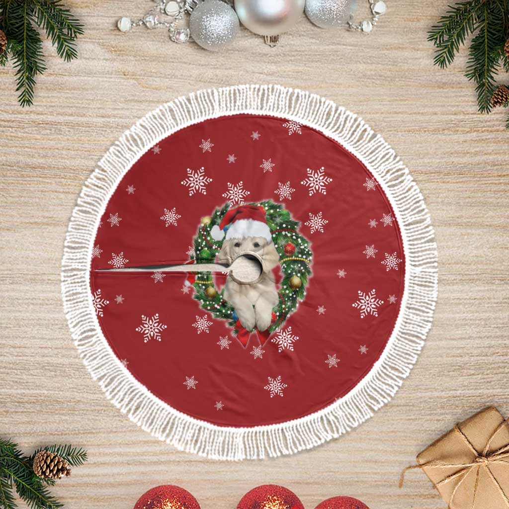 Golden Retriever Christmas Tree Skirt with Santa Hat Wreath and Snowflake Design - Wonder Print Shop