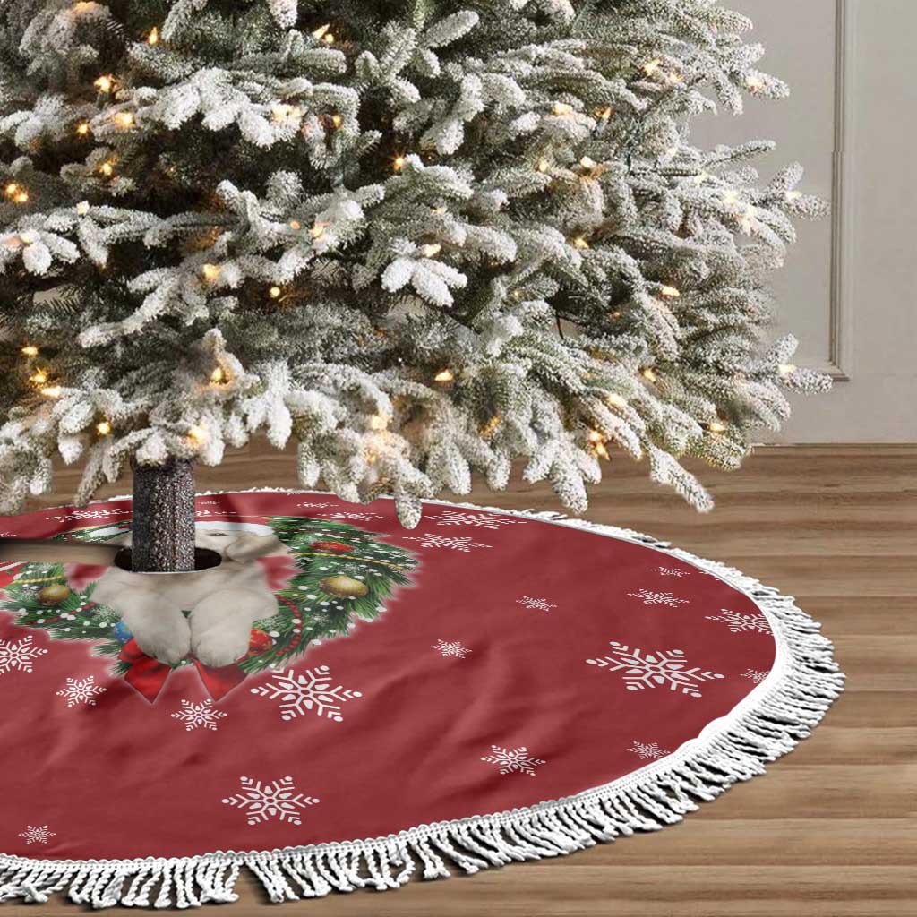 Golden Retriever Christmas Tree Skirt with Santa Hat Wreath and Snowflake Design - Wonder Print Shop