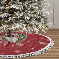 Golden Retriever Christmas Tree Skirt with Santa Hat Wreath and Snowflake Design - Wonder Print Shop