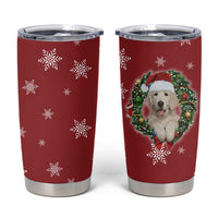 Golden Retriever Christmas Tumbler Cup with Santa Hat Wreath and Snowflake Design - Wonder Print Shop