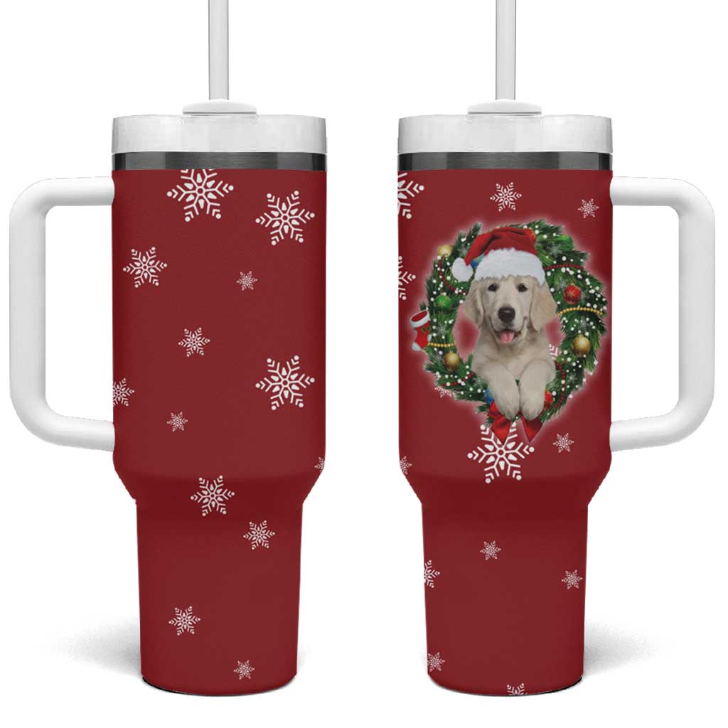 Golden Retriever Christmas Tumbler With Handle with Santa Hat Wreath and Snowflake Design - Wonder Print Shop