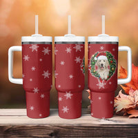 Golden Retriever Christmas Tumbler With Handle with Santa Hat Wreath and Snowflake Design - Wonder Print Shop