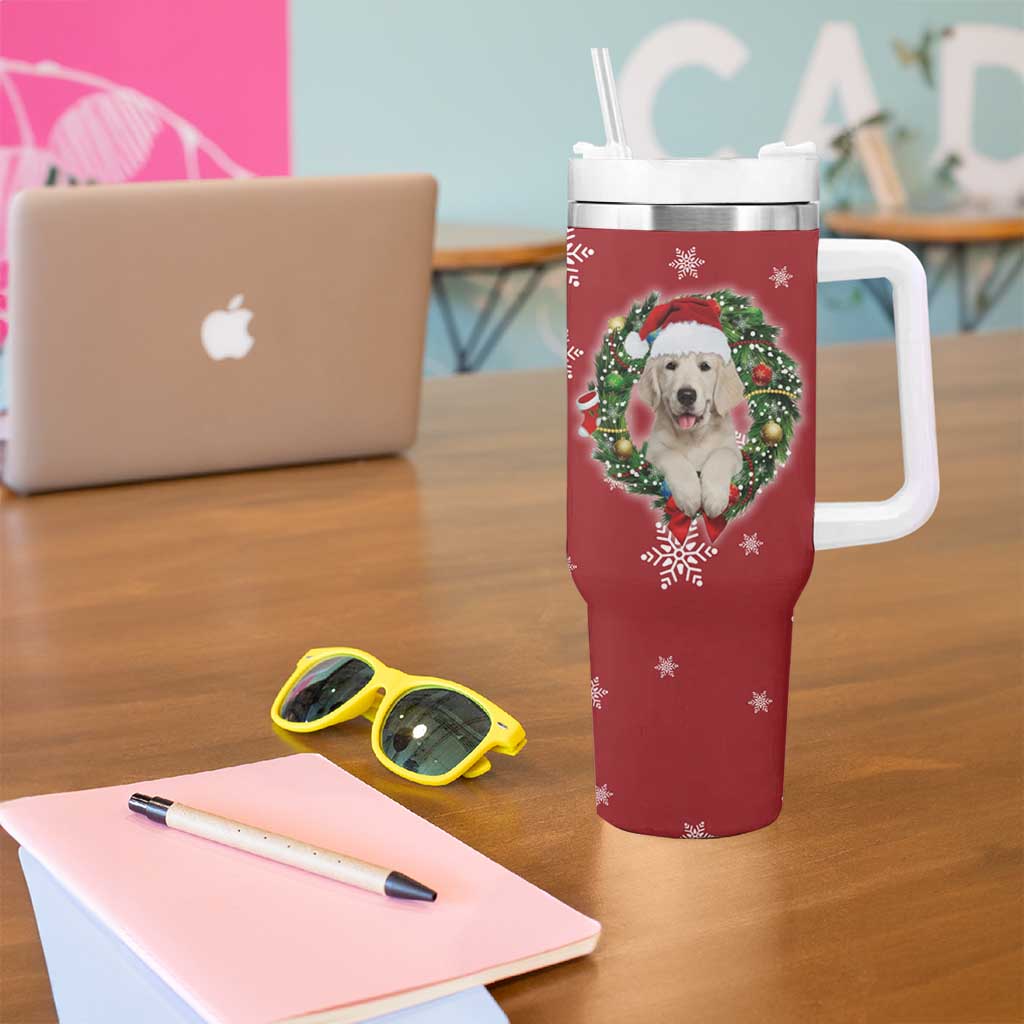 Golden Retriever Christmas Tumbler With Handle with Santa Hat Wreath and Snowflake Design - Wonder Print Shop