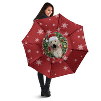 Golden Retriever Christmas Umbrella with Santa Hat Wreath and Snowflake Design - Wonder Print Shop