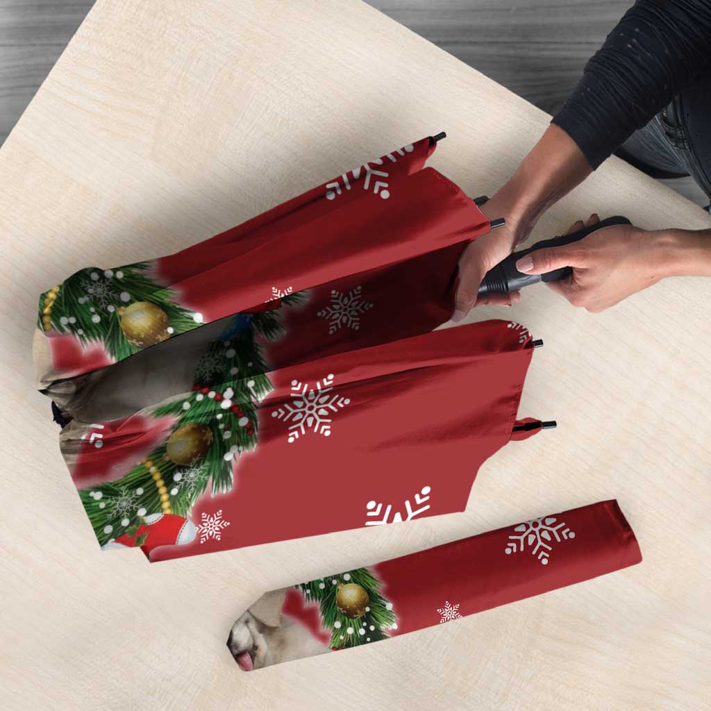 Golden Retriever Christmas Umbrella with Santa Hat Wreath and Snowflake Design - Wonder Print Shop