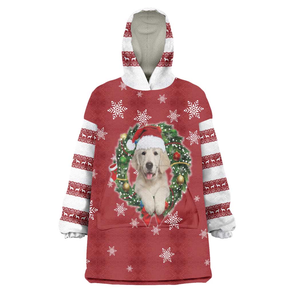 Golden Retriever Christmas Wearable Blanket Hoodie with Santa Hat Wreath and Snowflake Design - Wonder Print Shop