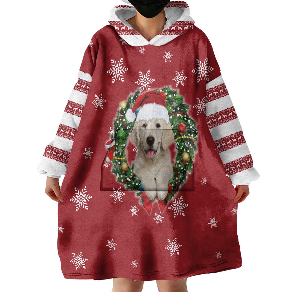 Golden Retriever Christmas Wearable Blanket Hoodie with Santa Hat Wreath and Snowflake Design - Wonder Print Shop